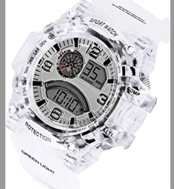 Acnos Brand - A Digital Watch with Square LED Shockproof Multi-Functional Automatic 5 Color Dial White Strap Waterproof Digital Sport