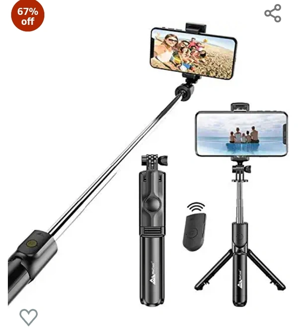 Wellcool  WeCool Bluetooth Extendable Selfie Sticks with Wireless Remote and Tripod Stand, 3-in-1 Multifunctional Selfie Stick with Tripod Stand Compatible with iPhone/OnePlus/Samsung/Oppo/Vivo and All Phones