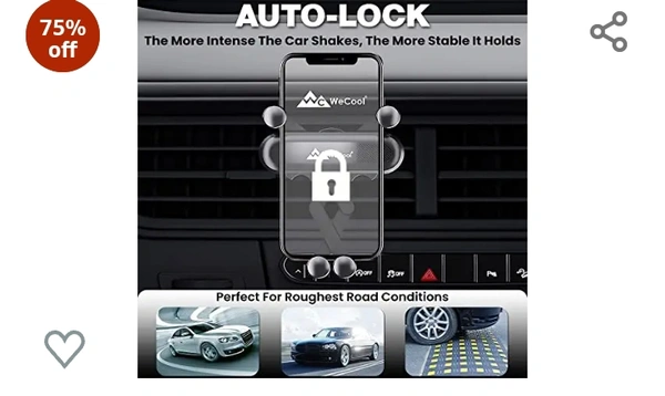 WeCool Auto Locking Car Mobile holder , AC Vent Car Mount , Stylish Design and Compatible with All Smartphones , Car Phone Holder with Adjustable Viewing Angles , Suitable forCars AC Vent,Glossy Black75%off75%off