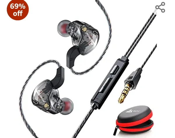 Wecool Sports in Ear Earphones, Anti Fall Wired Earphones Designed for Running, Exercise, Jogging, Earphones with Mic and Volume Controller, Hi Fi Stereo Sound Experience, Black69%off69%off