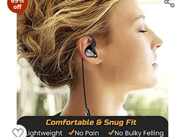 Wecool Sports in Ear Earphones, Anti Fall Wired Earphones Designed for Running, Exercise, Jogging, Earphones with Mic and Volume Controller, Hi Fi Stereo Sound Experience, Black69%off69%off