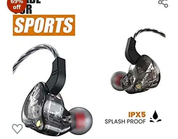 Wecool Sports in Ear Earphones, Anti Fall Wired Earphones Designed for Running, Exercise, Jogging, Earphones with Mic and Volume Controller, Hi Fi Stereo Sound Experience, Black69%off69%off