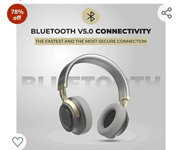 Hammer Bash 2.0 Over The Ear Wireless Bluetooth Headphones with Mic, Deep Bass, Foldable Headphones, Upto 8 Hours Playtime, Workout/Travel, Bluetooth 5.0 (Grey)