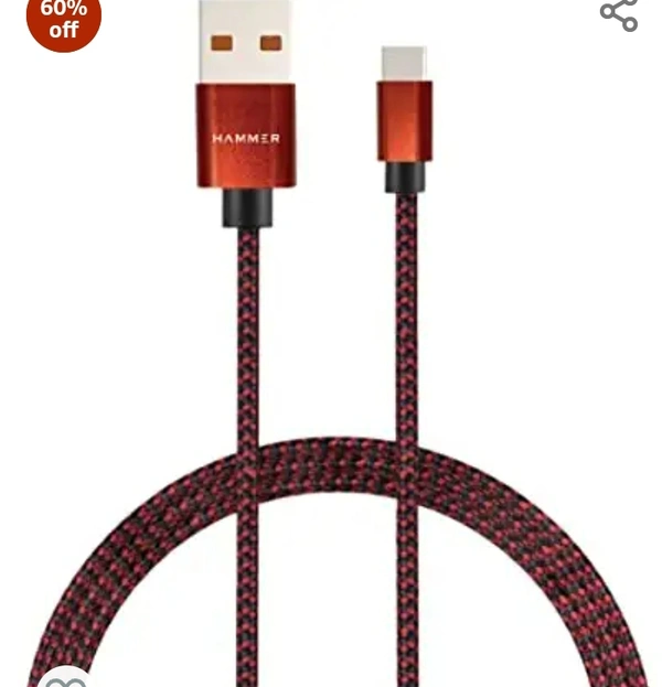 Hammer Unbreakable 3.1A Fast Charging Braided Type C Cable – 1 Meter (Red)
