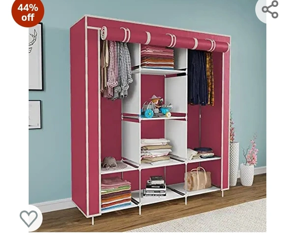 Maison & Cuisine® 88130 Wine Red Without Pocket, 6+2 Fancy Layer Collapsible Wardrobe Portable Foldable for Clothes Racks Steel Tube and PP Plastic (‎126 x 42.5 x 166 cm) (Do-It-Yourself)