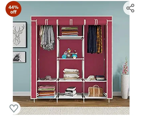 Maison & Cuisine® 88130 Wine Red Without Pocket, 6+2 Fancy Layer Collapsible Wardrobe Portable Foldable for Clothes Racks Steel Tube and PP Plastic (‎126 x 42.5 x 166 cm) (Do-It-Yourself)