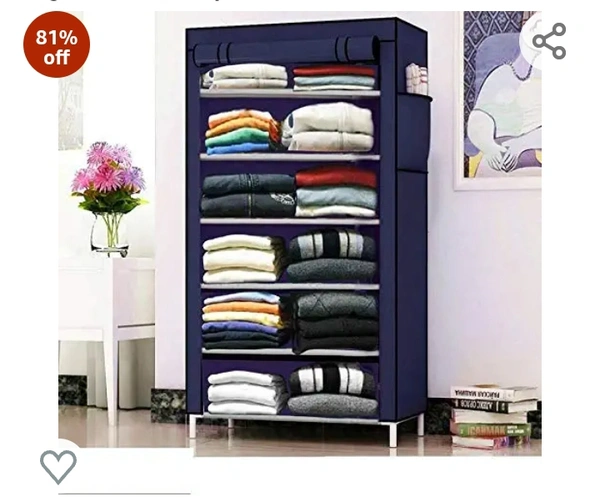 Glancestore Metal Collapsible Bedroom Wardrobe Organiser with 6 Layer for Clothes (Blue)