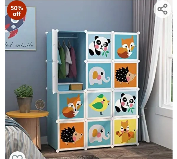 R.K. International Kid's Plastic Wardrobe Cabinet 12 Door Storage Organizer Almirah Rack Shelf for Clothes Living Room Bedroom, (Blue)50%off