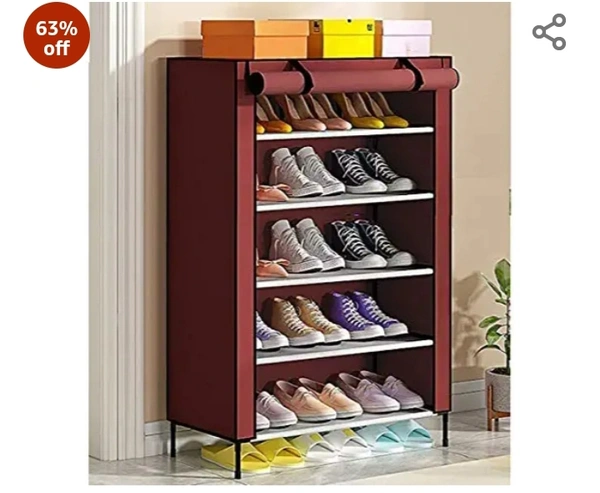 bae Stora Mini Collapsible Wardrobe Armoire almari Closet Clothes Storage Rack 5 Shelves 5 Sides, Quick and Easy to Assemble (Red, Maroon)63%off