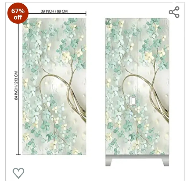 WallDaddy Self Adhesive Almirah Stickers, Wall Stickers, Decorative Sticker Wallpaper for Home Wardrobe Doors(Branch Flower Almirah) PVC Vinyl Size Large (39 x 84 Inch)