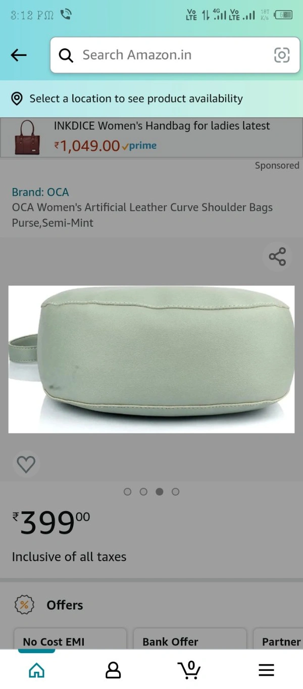OCA Women's Artificial Leather Curve Shoulder Bags Purse,Semi-Mint