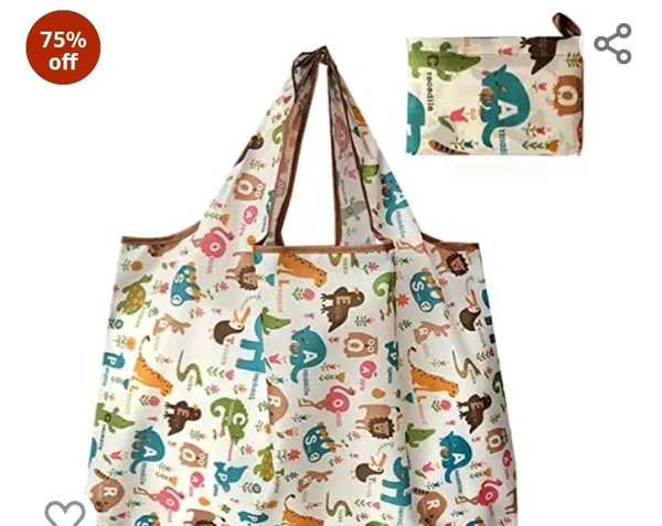 Wolpin Foldable Shopping Bag for Grocery - Folds to Pocket Size, Tote Grocery Shoulder Handbag Travel Bag for Men and Women (40 x 40 cm)