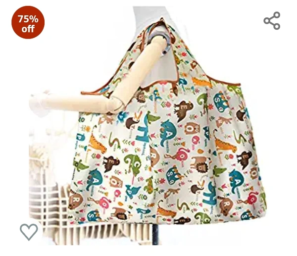 Wolpin Foldable Shopping Bag for Grocery - Folds to Pocket Size, Tote Grocery Shoulder Handbag Travel Bag for Men and Women (40 x 40 cm)