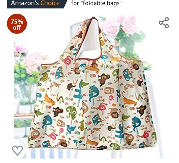 Wolpin Foldable Shopping Bag for Grocery - Folds to Pocket Size, Tote Grocery Shoulder Handbag Travel Bag for Men and Women (40 x 40 cm)