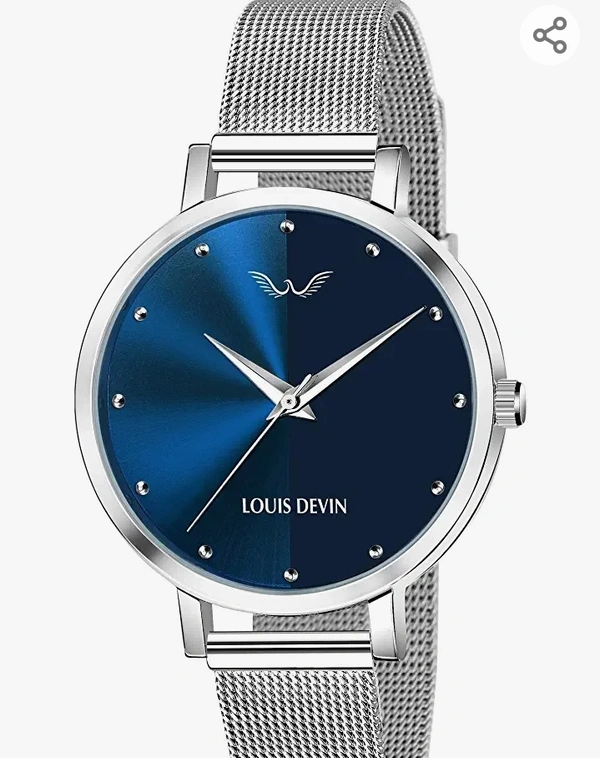 LOUIS DEVIN Analogue Women's Watch(Blue Dial Silver Colored Strap)-LD-L144-BLU-CH