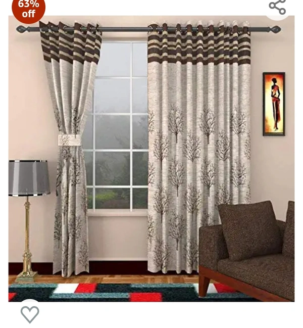 Homeunt HOME UTSAV Jute Floral Blackout Heavy Door Curtains (2 Piece , Brown, 7 Feet)63%off
