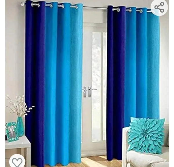 Polartains 2 Piece Eyelet Striped (Patta) Polyester Long Door Curtains Blue (Window) 5 Feet, Grommets