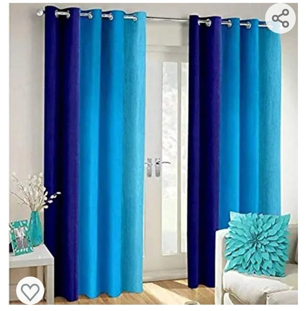 Polartains 2 Piece Eyelet Striped (Patta) Polyester Long Door Curtains Blue (Window) 5 Feet, Grommets