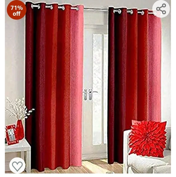 Polartains 2 Piece Eyelet Striped (Patta) Polyester Long Door Curtains Red (Window) 5 Feet