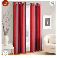 Polartains 2 Piece Eyelet Striped (Patta) Polyester Long Door Curtains Red (Window) 5 Feet