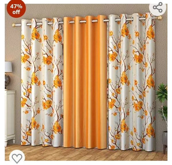 Yarnis Polyester Eyelet (2 Flower + 1 Plain) Printed Floral Window Curtains,Orange, 5 Feet, Set of 347%off