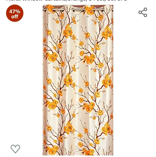 Yarnis Polyester Eyelet (2 Flower + 1 Plain) Printed Floral Window Curtains,Orange, 5 Feet, Set of 347%off