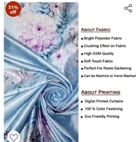 Ultimate Trends Polyester Digital Printed Floral Curtains for Door - 7 feet Set of 2, Sky Blue Color31%off