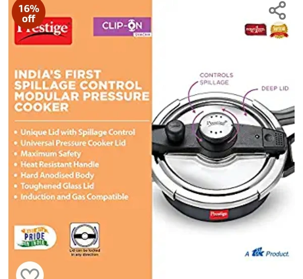 Prestige Svachh Clip-on 5 Litre Hard Anodised Outer Lid Aluminium Pressure Cooker, Black16%off