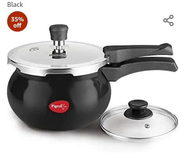 Pigeon by Stovekraft 12639 Titanium Hard Anodised Aluminium Outer Lid Handi Pressure Cooker, 3 Litres, Black35%off