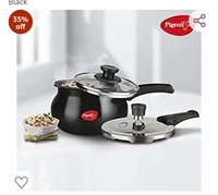 Pigeon by Stovekraft 12639 Titanium Hard Anodised Aluminium Outer Lid Handi Pressure Cooker, 3 Litres, Black35%off