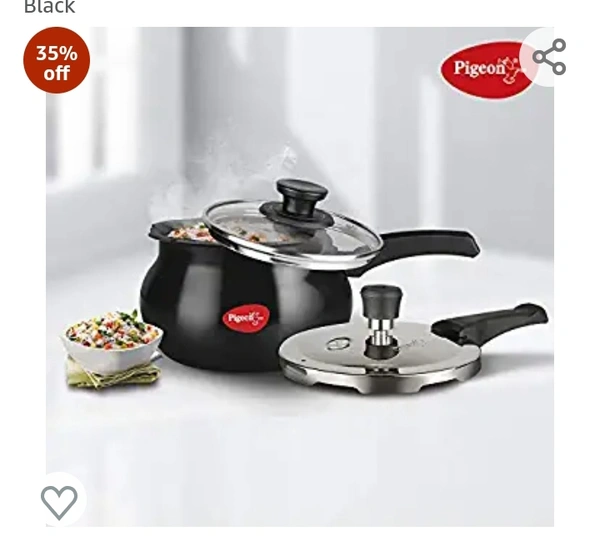 Pigeon by Stovekraft 12639 Titanium Hard Anodised Aluminium Outer Lid Handi Pressure Cooker, 3 Litres, Black35%off
