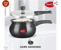 Pigeon by Stovekraft 12639 Titanium Hard Anodised Aluminium Outer Lid Handi Pressure Cooker, 3 Litres, Black35%off