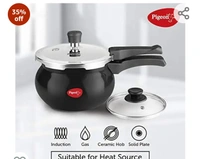 Pigeon by Stovekraft 12639 Titanium Hard Anodised Aluminium Outer Lid Handi Pressure Cooker, 3 Litres, Black35%off