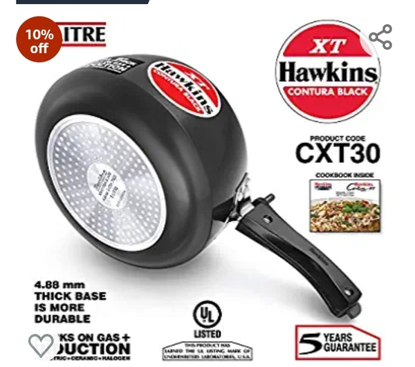 Hawkins Contura Black XT Induction Compatible Aluminium Inner Lid Pressure Cooker, 3 Litre, Black (CXT30)Amazon'sChoicefor "induction