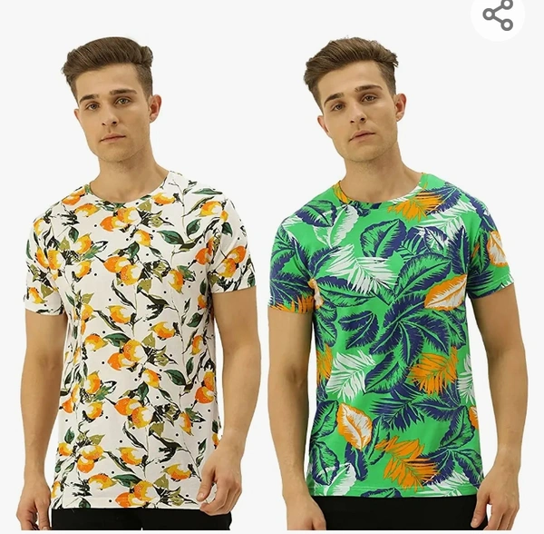 Veirdo Men's Cotton Round Neck Half Sleeve Regular Fit Floral Printed Combo T-Shirt-Pack of 2