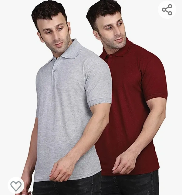 INKKR Men's Combo Polo Neck Cotton Blend Solid T-Shirt (Pack of 2)