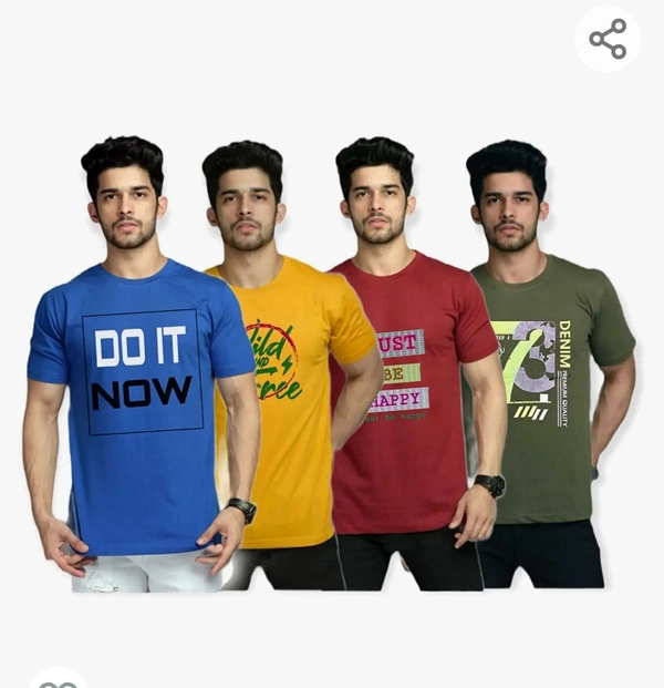 CUSTOMSCART Men's Solid Regular Fit Cotton T-Shirt (Combo Pack of 4) L Size (40) Design or Texture Vary depending on Stock availablityN L38SIZE SGD1