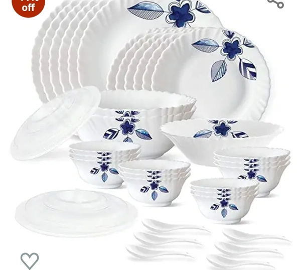 JENVAN Unbreakable Plastic Light Weight Dinner Set of 36 pcs 6 Full Plates, 6 Quarter Plates, 12 Veg Bowls, 2 Serving Bowl with 2 lids. 2 Serving Spoons and 6 Spoons44%off