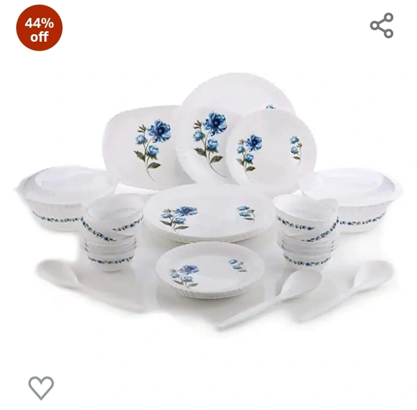 JENVAN Unbreakable Plastic Light Weight Dinner Set of 36 pcs 6 Full Plates, 6 Quarter Plates, 12 Veg Bowls, 2 Serving Bowl with 2 lids. 2 Serving Spoons and 6 Spoons44%off