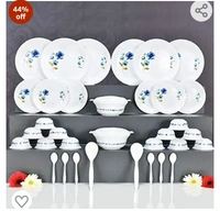 JENVAN Unbreakable Plastic Light Weight Dinner Set of 36 pcs 6 Full Plates, 6 Quarter Plates, 12 Veg Bowls, 2 Serving Bowl with 2 lids. 2 Serving Spoons and 6 Spoons44%off
