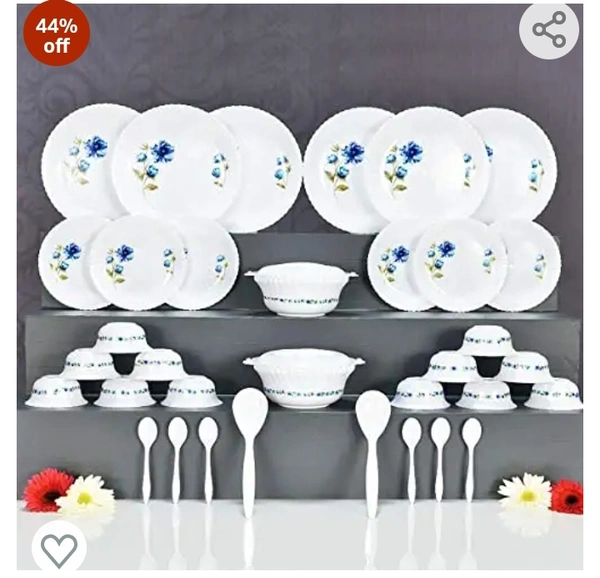 JENVAN Unbreakable Plastic Light Weight Dinner Set of 36 pcs 6 Full Plates, 6 Quarter Plates, 12 Veg Bowls, 2 Serving Bowl with 2 lids. 2 Serving Spoons and 6 Spoons44%off