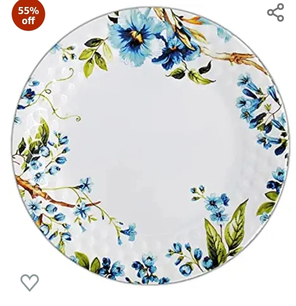 Konvio Melamine Dinner Plates Set of 6, White Floral Design Unbreakable Plates (White, 11 inches) - 6 Pieces55%off