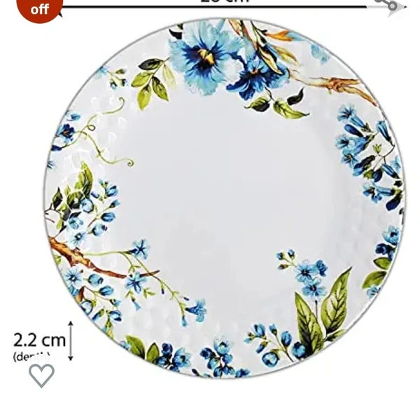 Konvio Melamine Dinner Plates Set of 6, White Floral Design Unbreakable Plates (White, 11 inches) - 6 Pieces55%off