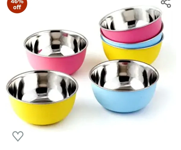 Bowl Fiery Stainless Steel and Plastic Solid Microwave Safe Bowls (Multicolour, 14cm) - 6 Pieces Set46%off
