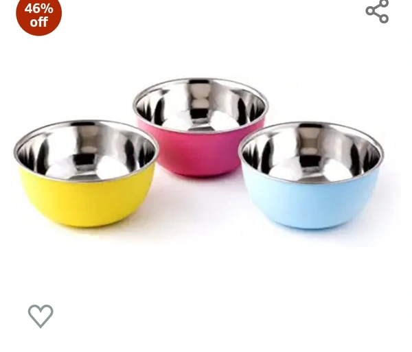 Bowl Fiery Stainless Steel and Plastic Solid Microwave Safe Bowls (Multicolour, 14cm) - 6 Pieces Set46%off