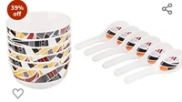 Amazon Brand - Solimo Set of 6 Glass soup bowls with 6 spoons (11.5 cm), Transparent
