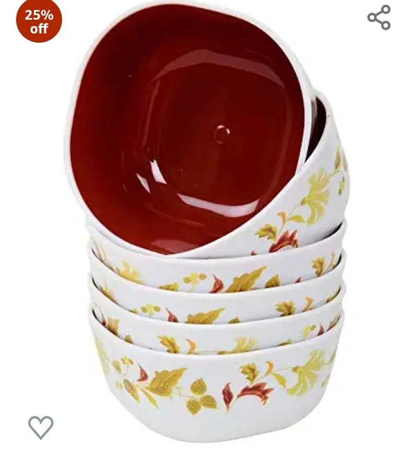 Nayasa Plastic Floral Soup Bowl - 200 ml, 6 Piece, Brown, (NP3471)