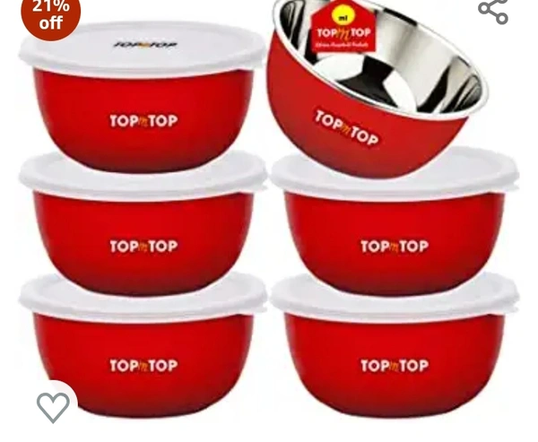 TOPMTOP Microwave Bowl, Bowl Sets, Bowl, Serving Bowl, Stainless Steel Serving Bowls, Microwave Oven Bowl, Kitchen Accessories Items, Kitchen Storage,(Each Bowl 450ml) Pack of 6, Red
