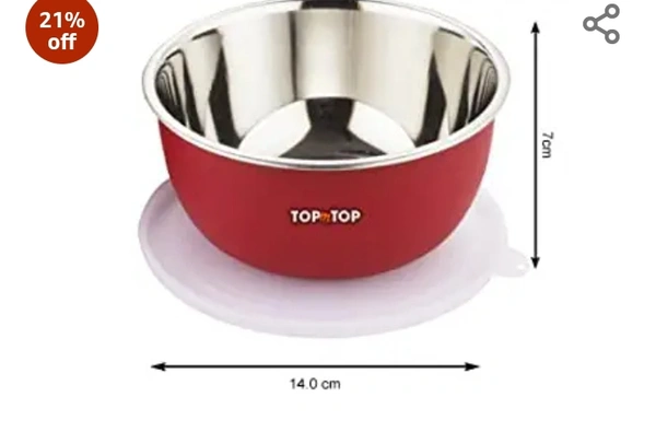TOPMTOP Microwave Bowl, Bowl Sets, Bowl, Serving Bowl, Stainless Steel Serving Bowls, Microwave Oven Bowl, Kitchen Accessories Items, Kitchen Storage,(Each Bowl 450ml) Pack of 6, Red