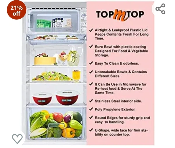 TOPMTOP Microwave Bowl, Bowl Sets, Bowl, Serving Bowl, Stainless Steel Serving Bowls, Microwave Oven Bowl, Kitchen Accessories Items, Kitchen Storage,(Each Bowl 450ml) Pack of 6, Red
